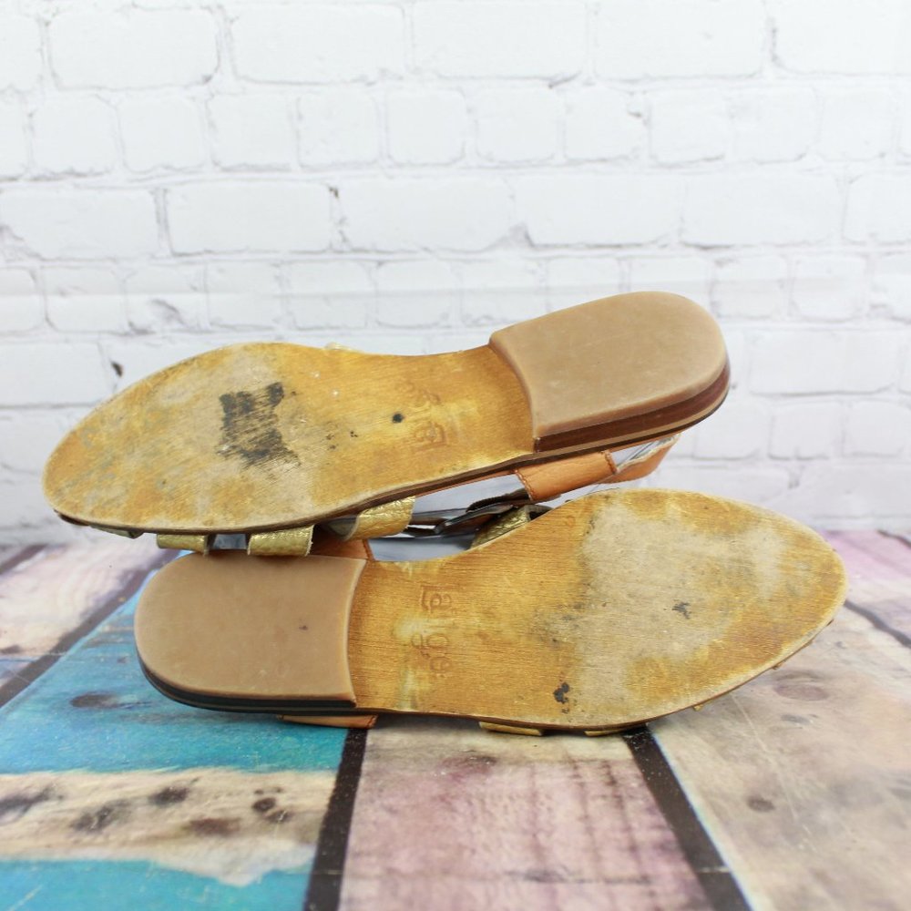 Latigo Jeepers Brown Gold Leather Ankle Strap Flat Sandals Size 9.5 M - Picture 9 of 9